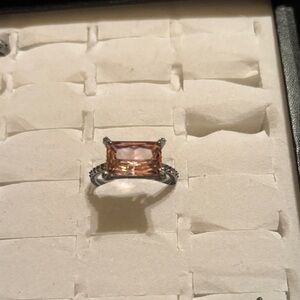 Rose Quartz on Hematite Gemstone Ring